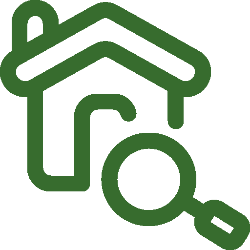 Icoon taxatie Icoon van huis met vergrootglas